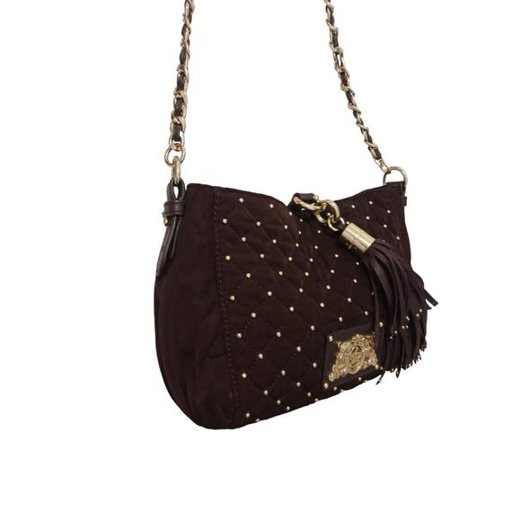Juicy Couture Quilted Studded Chain Crossbody Shoulder Bag w TASSLE Brown Gold - Picture 4 of 16